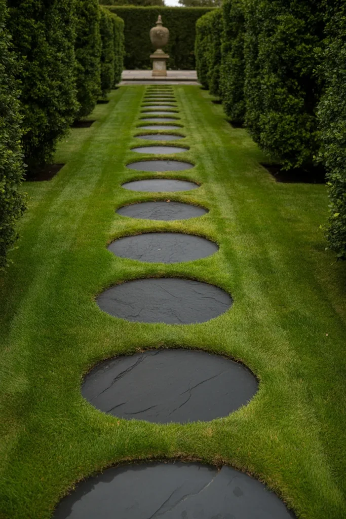 Black Basalt Stepping Stone Path for a Dramatic Luxury Garden