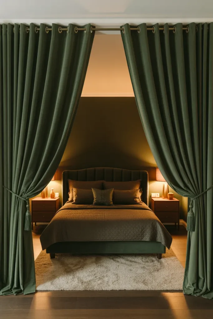 Blackout Velvet Curtains in Deep Emerald Green for a Cozy Dark Bedroom Retreat