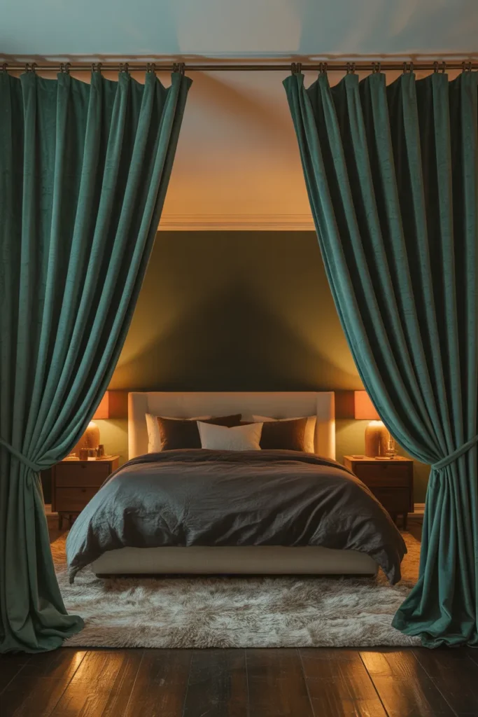 Blackout Velvet Curtains in Deep Emerald Green for a Cozy Dark Bedroom Retreat