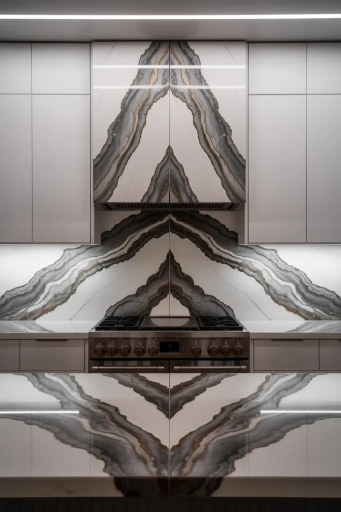 Bookmatched Quartzite Slab Backsplash