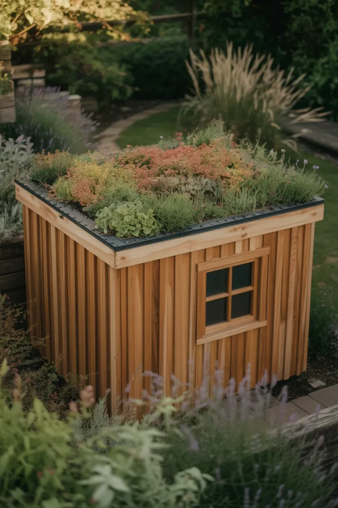 Cedar Tongue-and-Groove Shed With a Living Roof for Small Yards