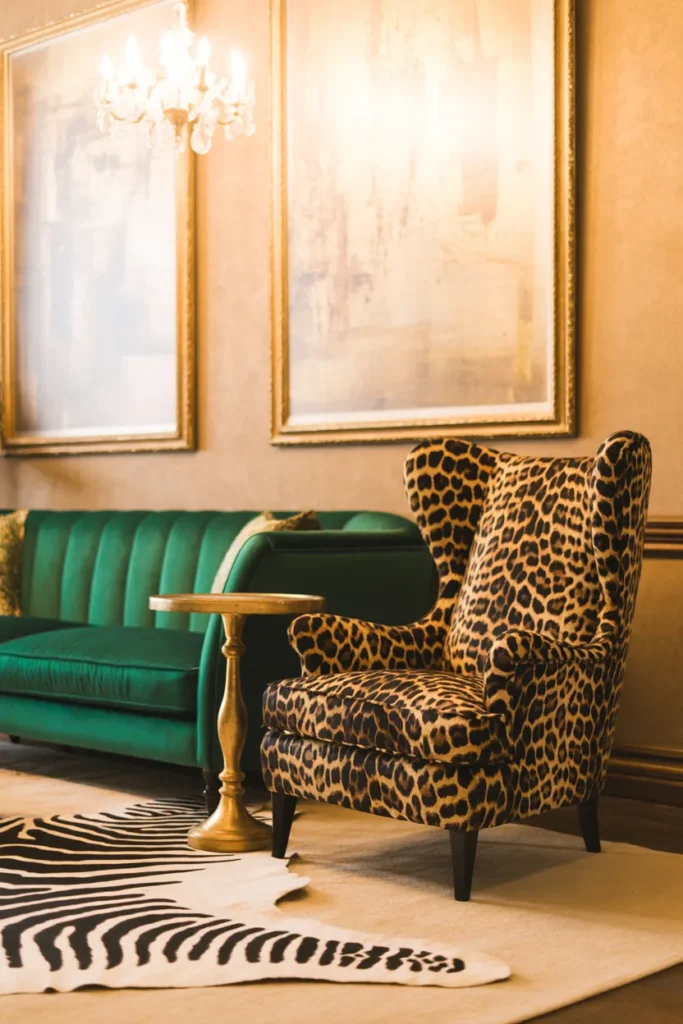 Combine Animal Prints with Solid Jewel Tones for a Glamorous Maximalist Living Room