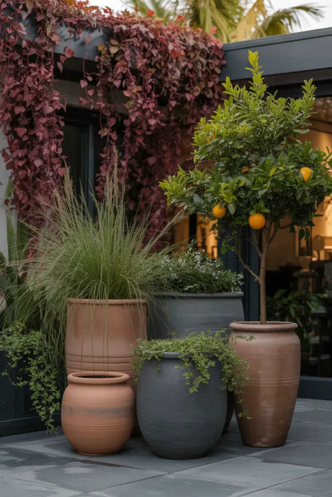 Container Garden on a Paved Patio for Zero Ground Weeding