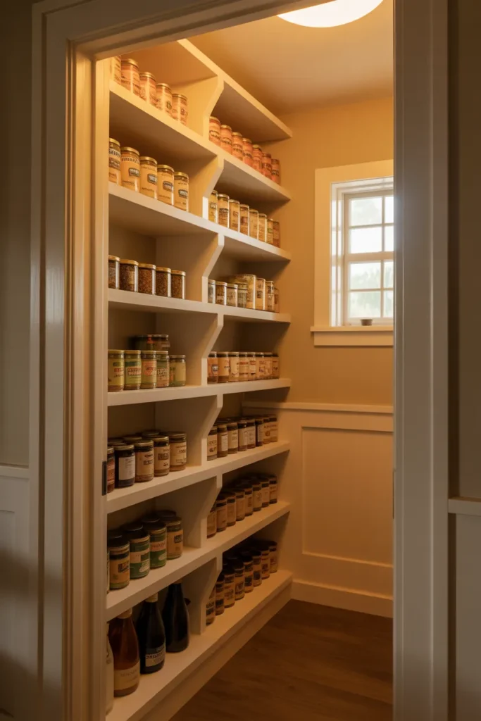 Corner Pantry Shelving With Diagonal or Pie-Cut Shelves