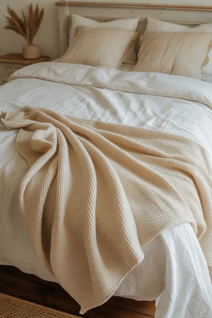 Cream Cotton Waffle Knit Throws That Layer Texture