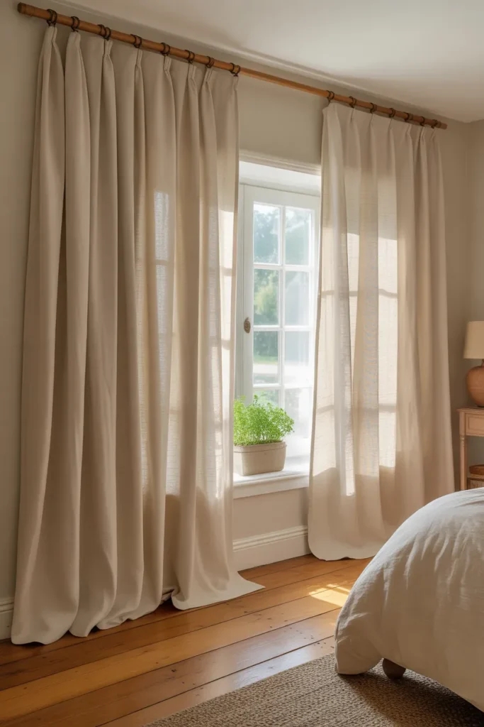 Cream Linen Curtains Hung High and Wide