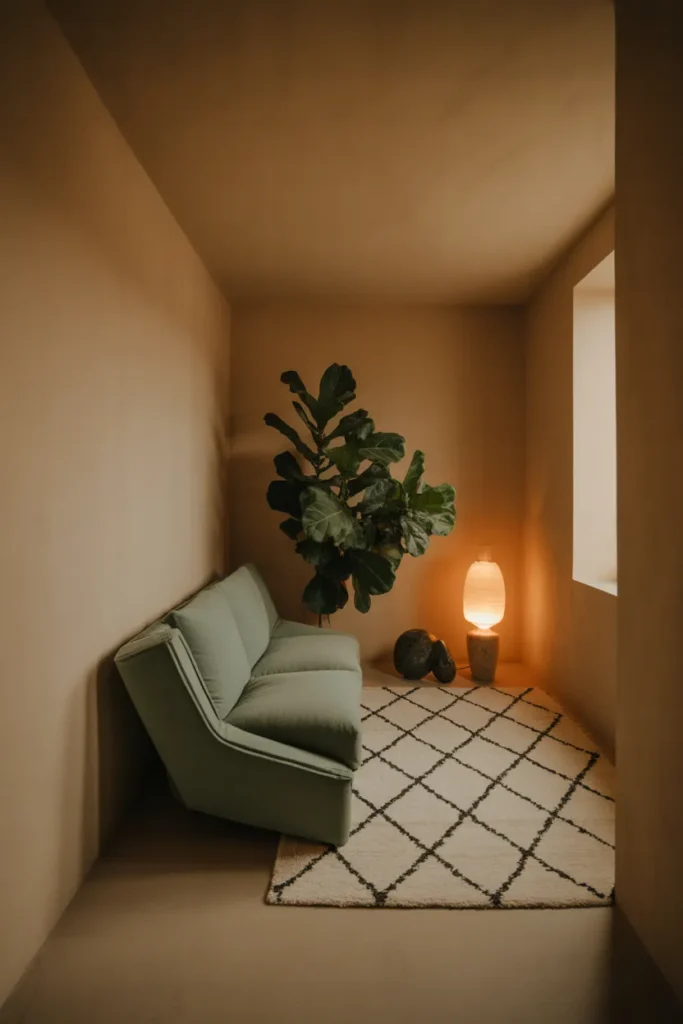 Create a Diagonal Layout to Break Up a Boxy Small Room