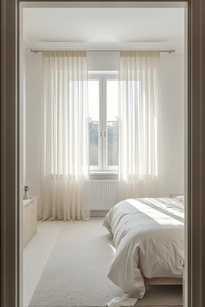 Curtain Panels From Discount Stores Hung at Ceiling Height to Fake Luxury