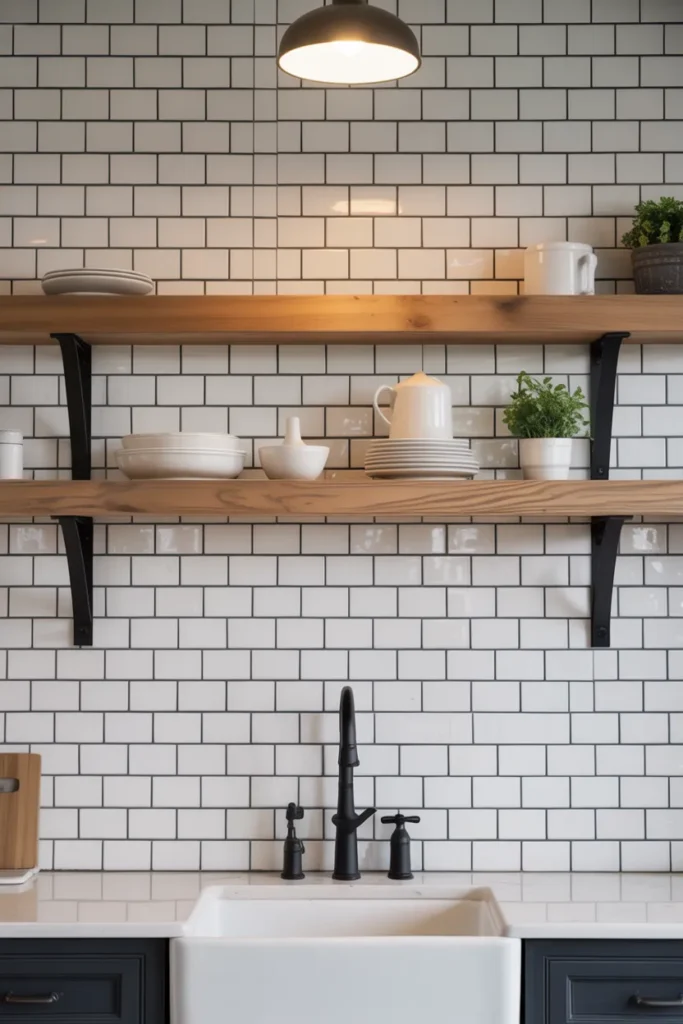 Dark Grout With White Subway Tile for a Grid