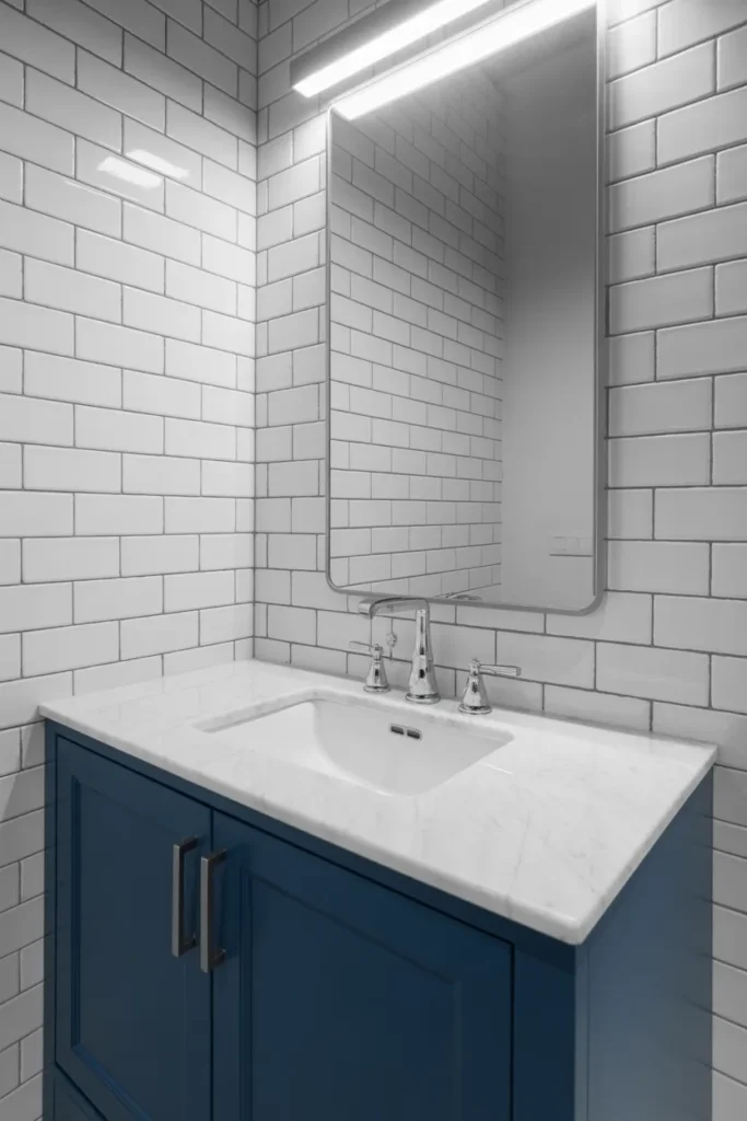 Dark Vanity Cabinet With White Countertop