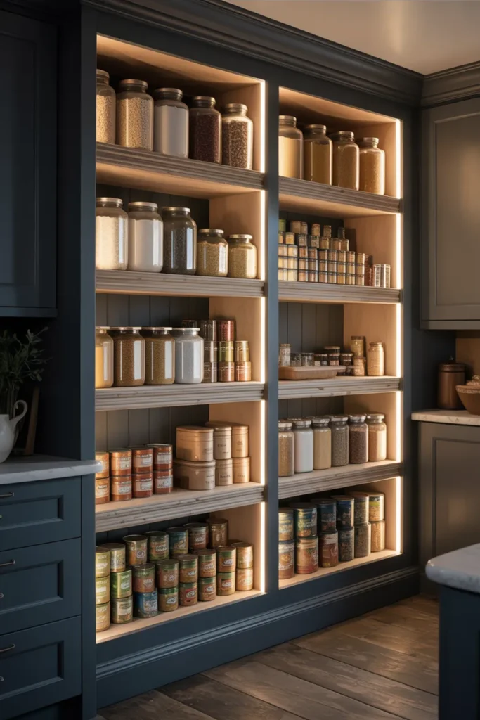 Deep Fixed Wood Shelves With Front Lip Edging