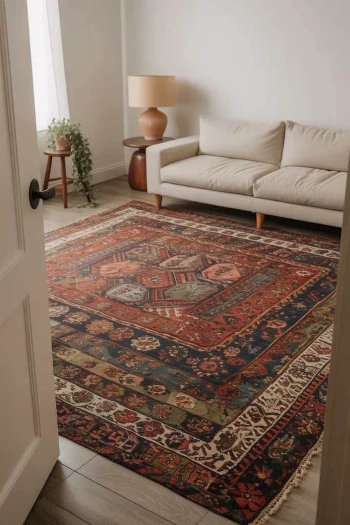 Define the Entire Room with a Statement Rug That Sets the Boho Color Palette