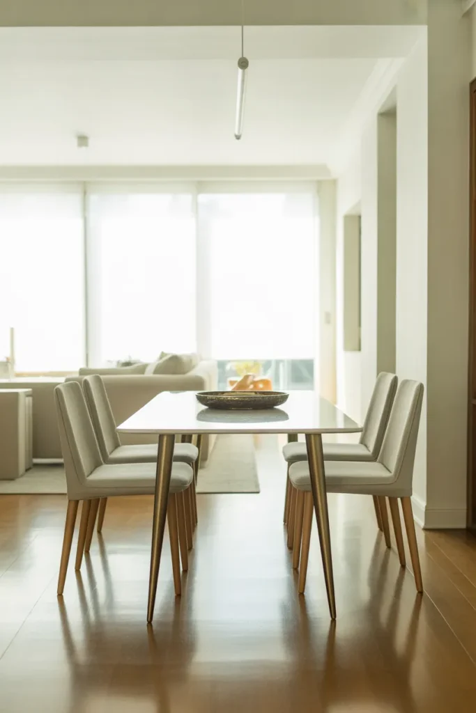 Dining Table with Slim Tapered Legs to Keep the Floor Zone Open