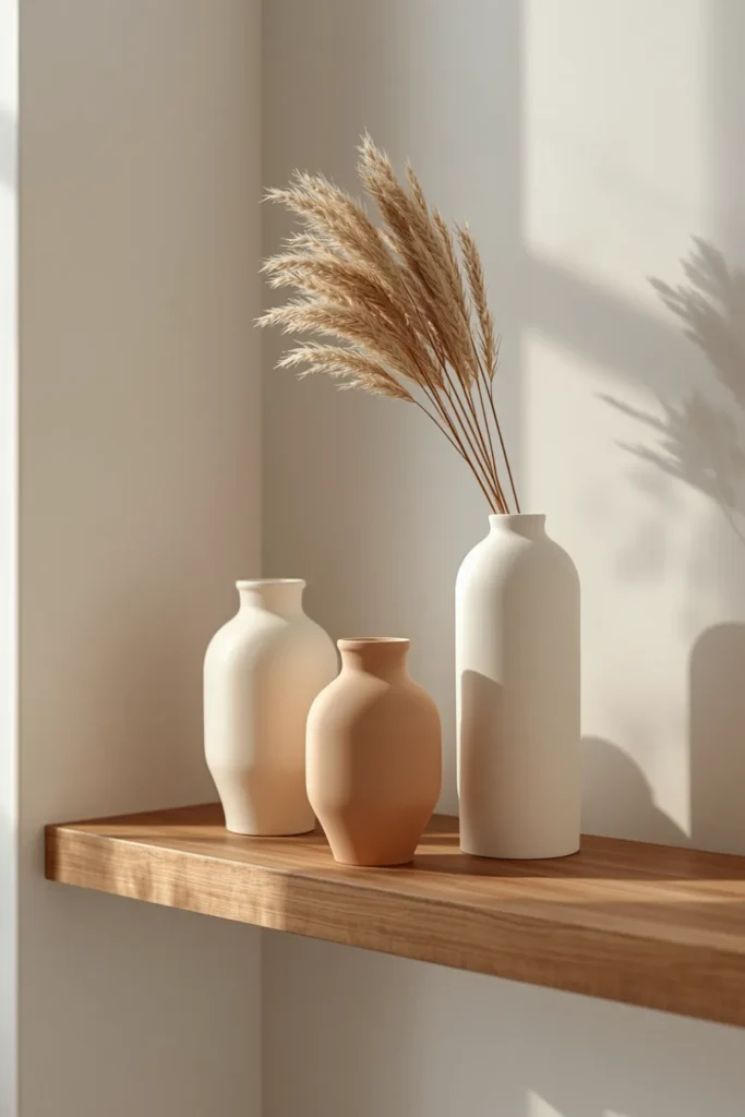 Dollar Store Vases Grouped in Odd Numbers to Fake a Styled Shelf