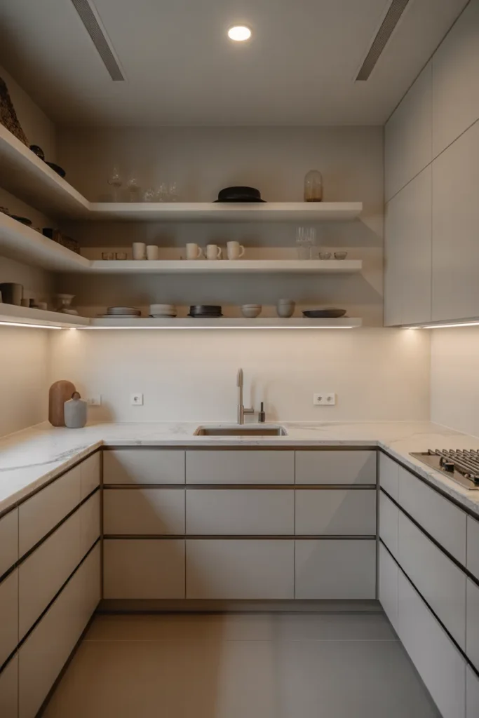 Drawers Below Open Shelves Instead of Cabinet Doors