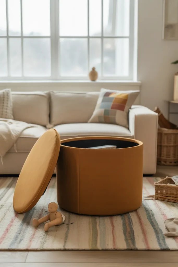 Drum-Style Round Coffee Table with Hidden Storage for Family Living Rooms