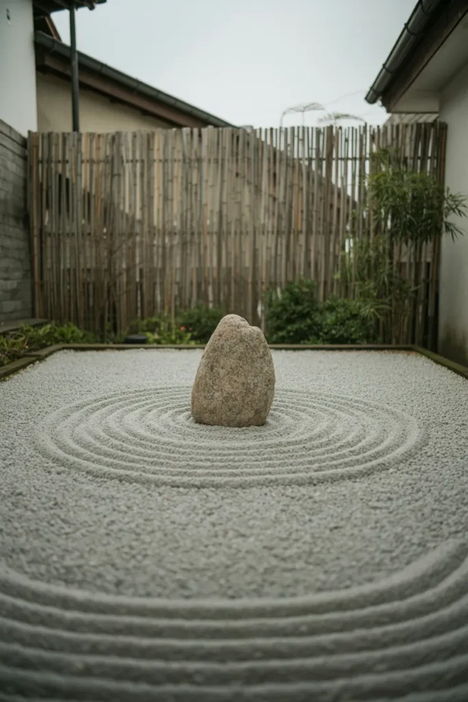 Dry Gravel Raked Garden With a Single Stone Focal Point