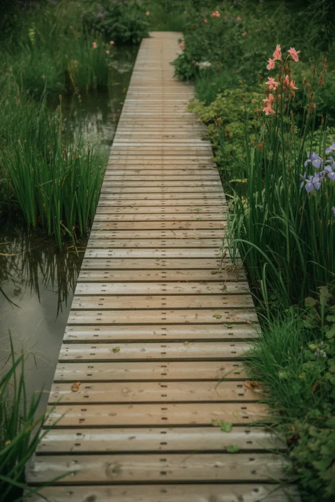 Elevated Boardwalk Path Through a Wet or Rain Garden Area