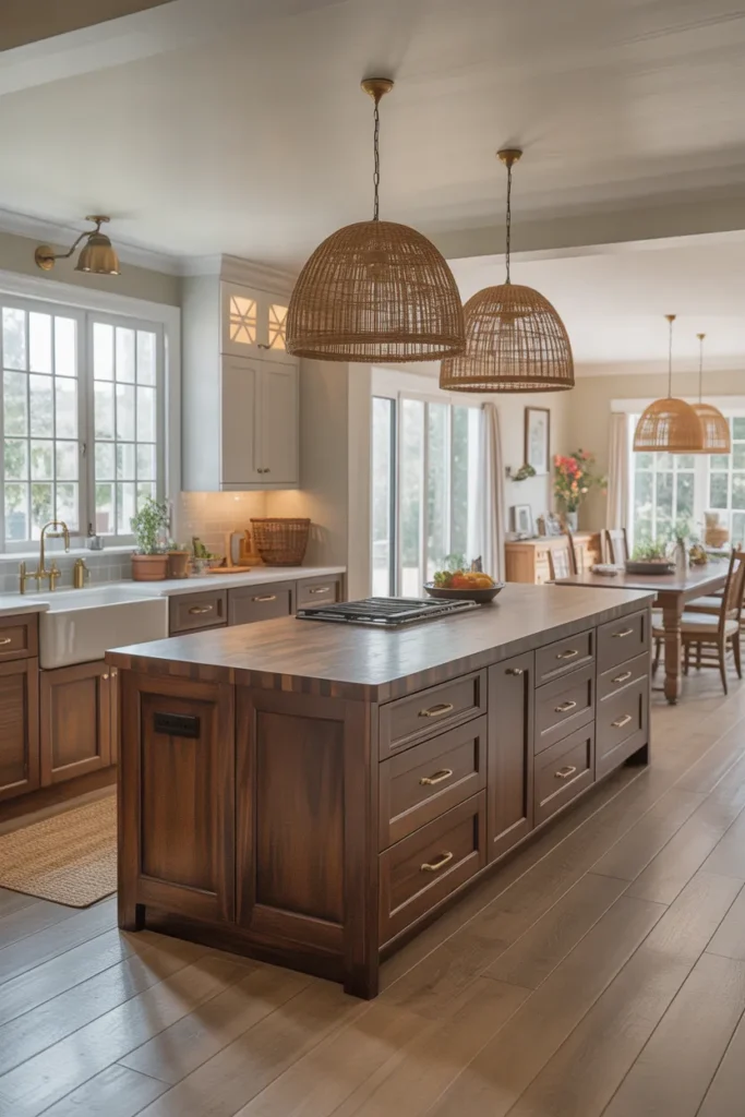 Espresso Brown Two-Tone Cabinets in a Large Open-Plan Family Kitchen