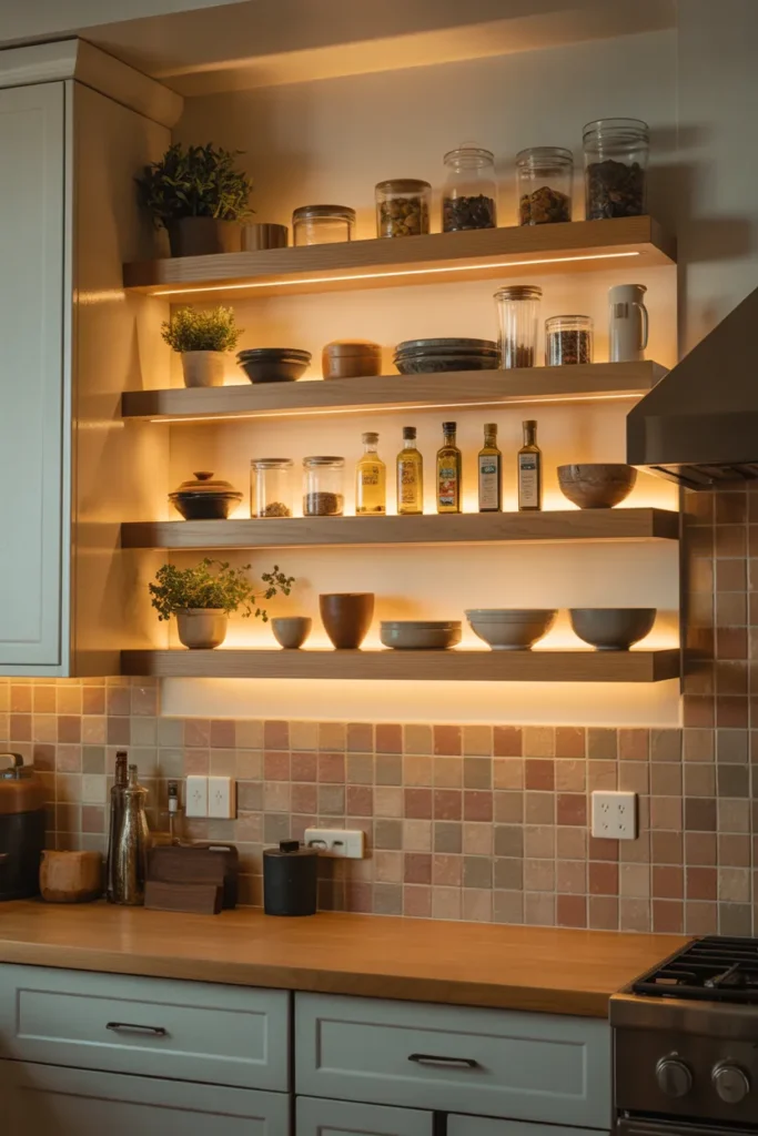 Floating Pantry Shelves in an Open Kitchen