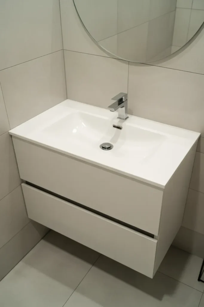 Floating Single Vanity in a Small Bathroom