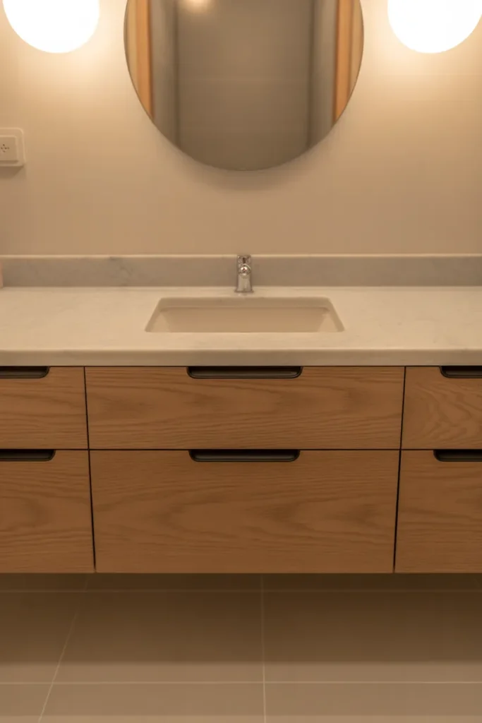 Floating Wood Vanity That Keeps the Floor Visually Open