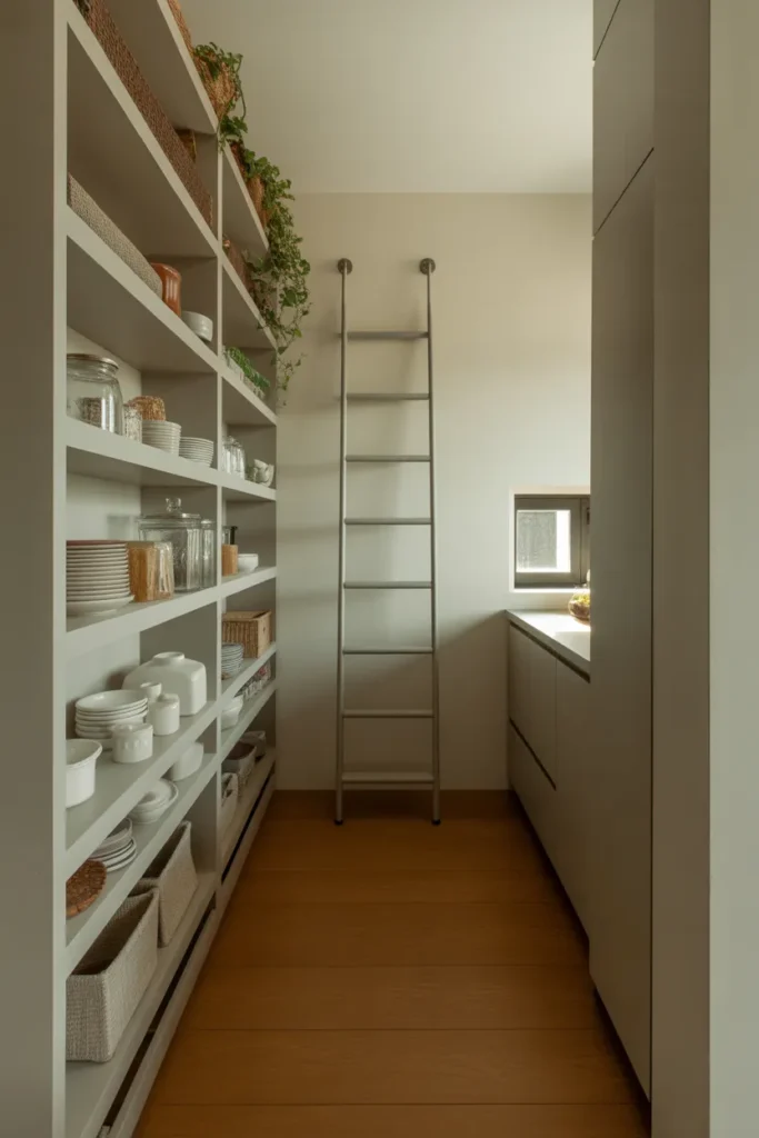 Floor-to-Ceiling Open Shelf Wall to Maximize Vertical Storage