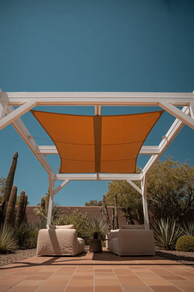 Gazebo With a Retractable Shade Sail Roof for Hot Summer Climates
