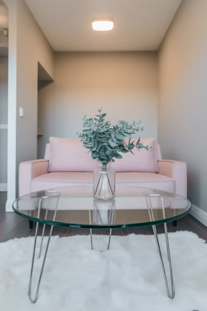 Glass-Top Round Coffee Table to Visually Expand a Small or Dark Room