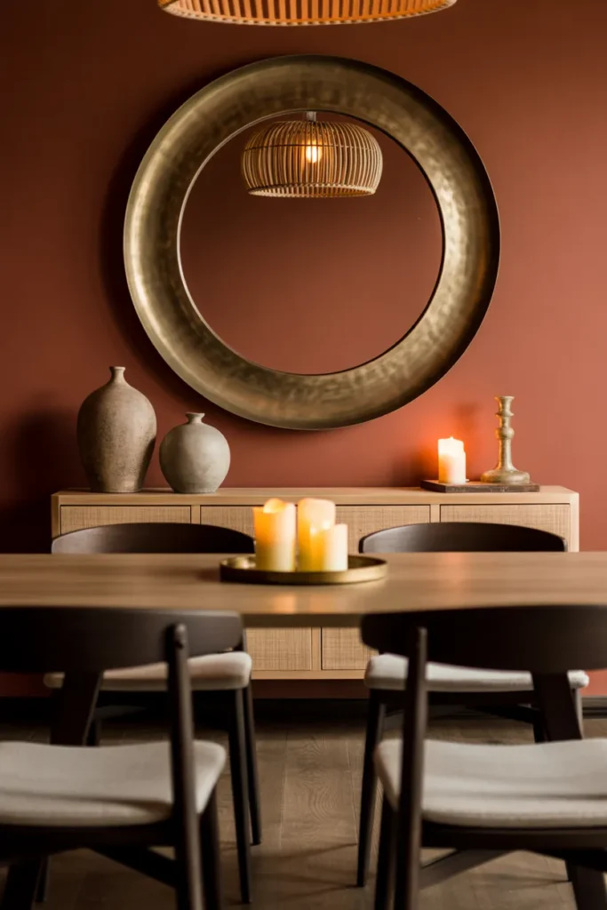 Hammered Metal or Brass-Edged Mirror as a Boho Dining Room Statement Piece