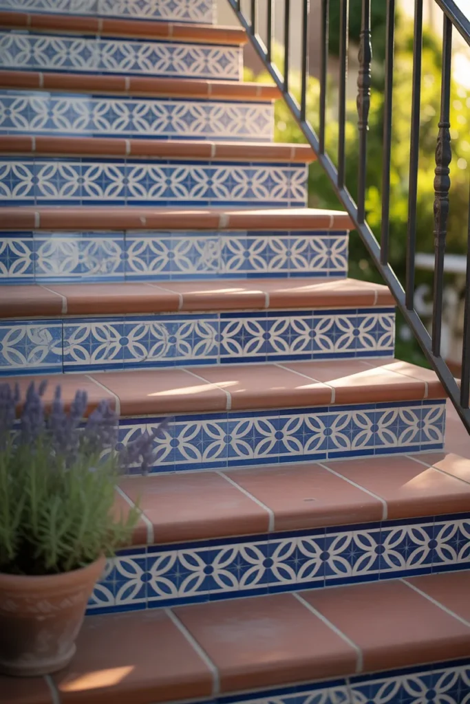 Handmade Tile Accents on Steps and Risers