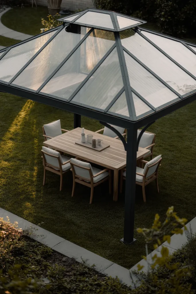 Hardtop Steel Gazebo With Polycarbonate Panels for Year-Round Outdoor Dining