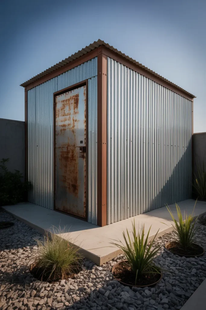 Industrial Steel-Frame Shed With Corrugated Metal Cladding