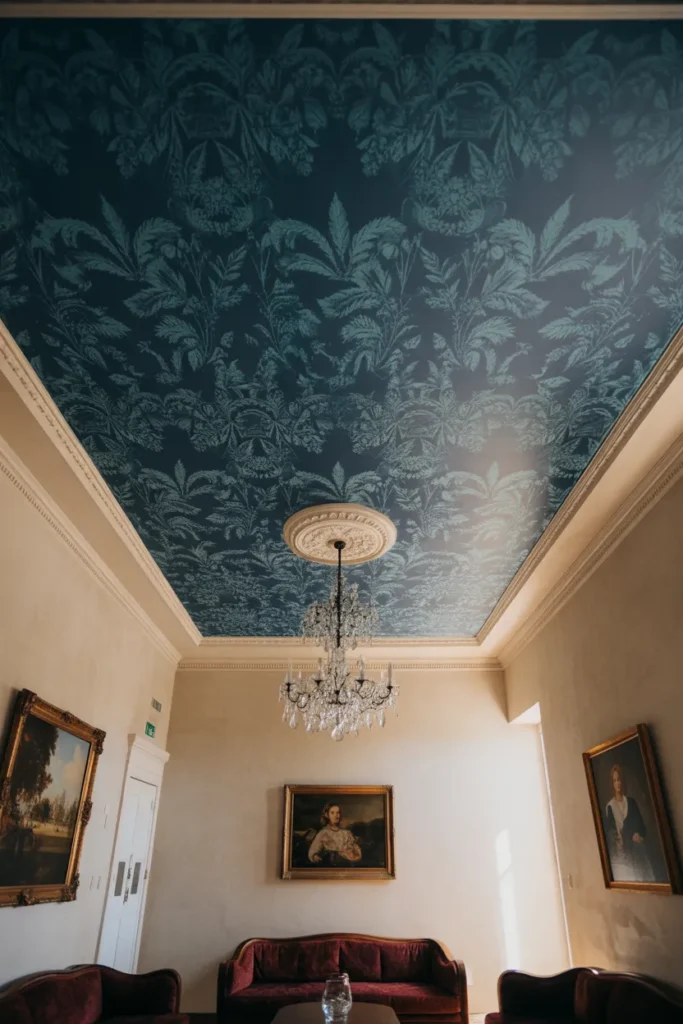 Install Dramatic Ceiling Treatments — Wallpaper, Paint, or Plasterwork — to Activate Unused Space
