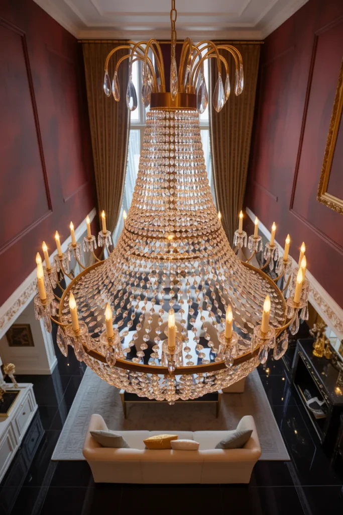 Introduce a Statement Chandelier That Is Visibly Oversized for the Room