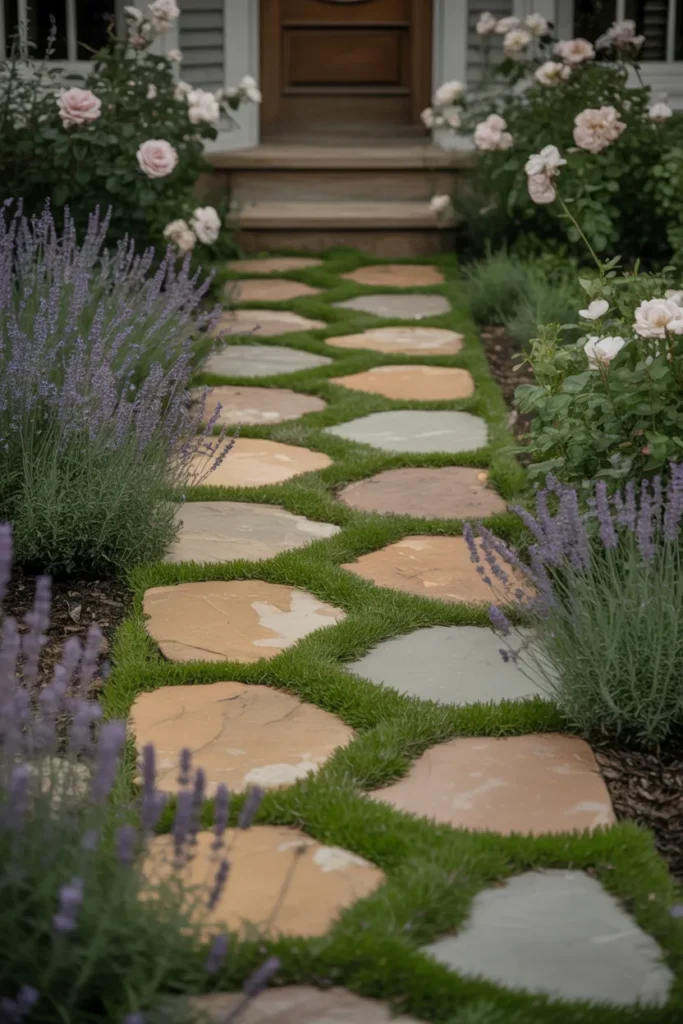 Irregular Flagstone Path Through a Cottage-Style Front Yard