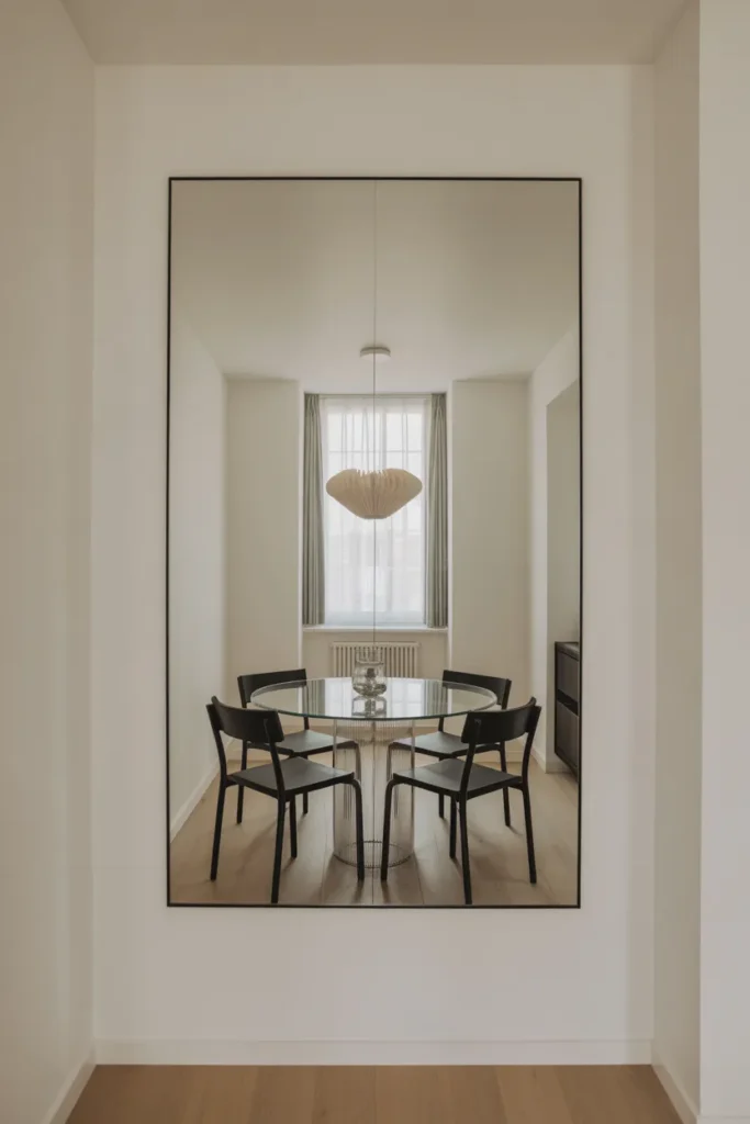Large Mirror on the Main Wall to Double the Visual Size