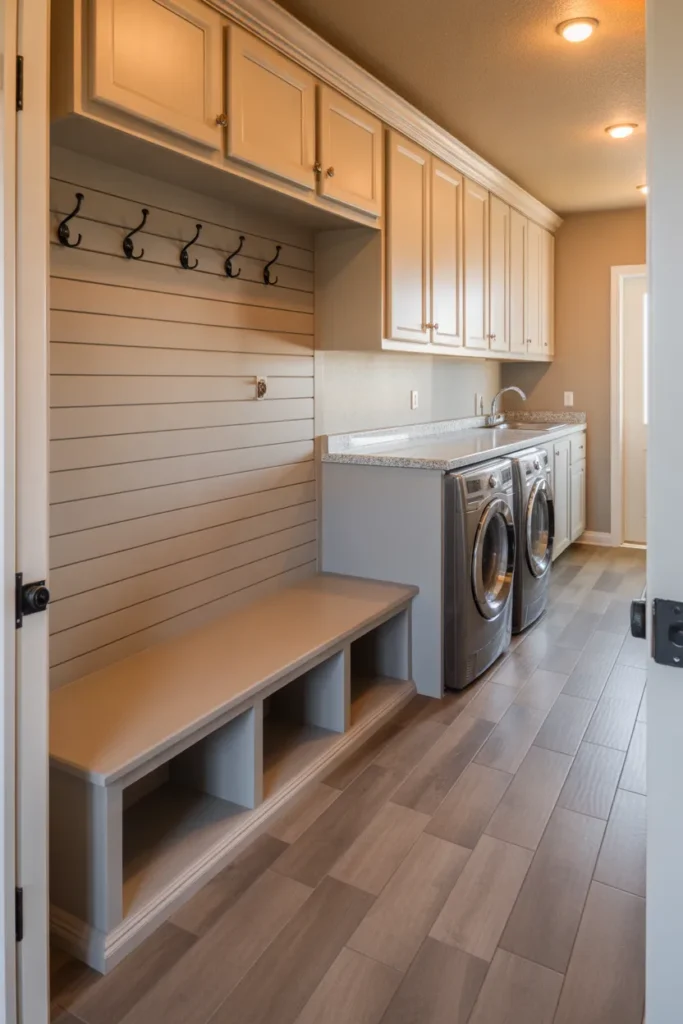 Laundry Room With Mudroom Integration and Bench Seating for Entry-Adjacent Utility Spaces