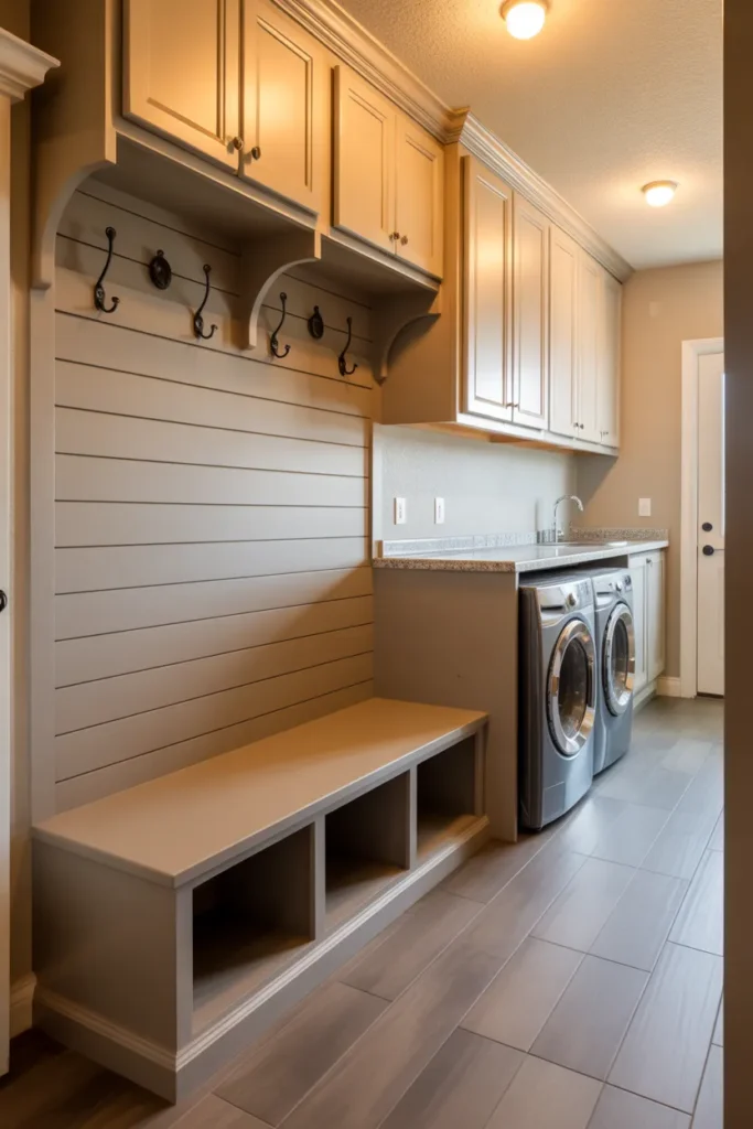 Laundry Room With Mudroom Integration and Bench Seating for Entry-Adjacent Utility Spaces