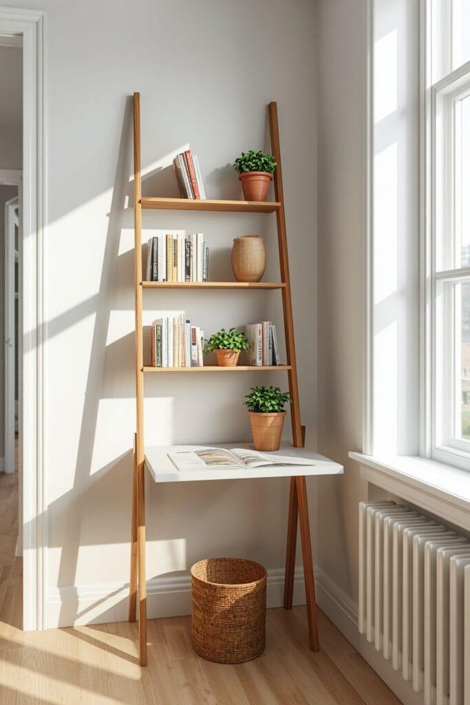 Leaning Shelves and Ladder Shelves for Vertical Storage Without Anchors