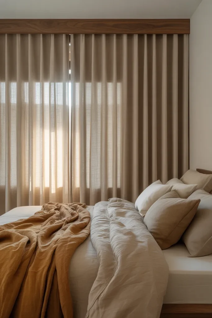 Linen-Look Blackout Curtains in a Neutral Bedroom