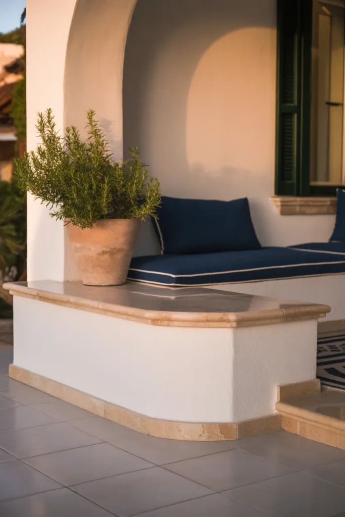 Low Stucco Walls With Built-In Bench Seating