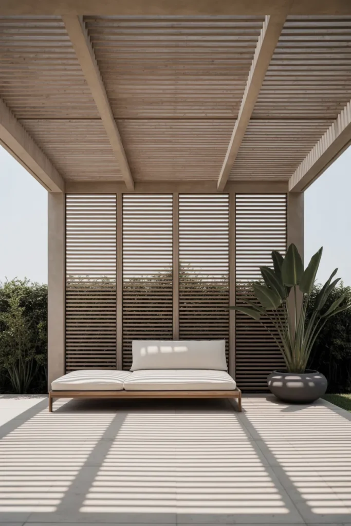 Minimalist Pergola With Horizontal Privacy Slats on One Side