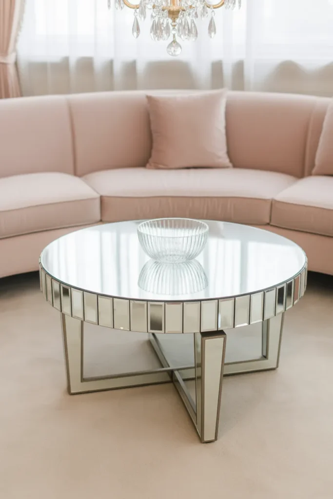 Mirrored Round Coffee Table for a Light-Reflecting