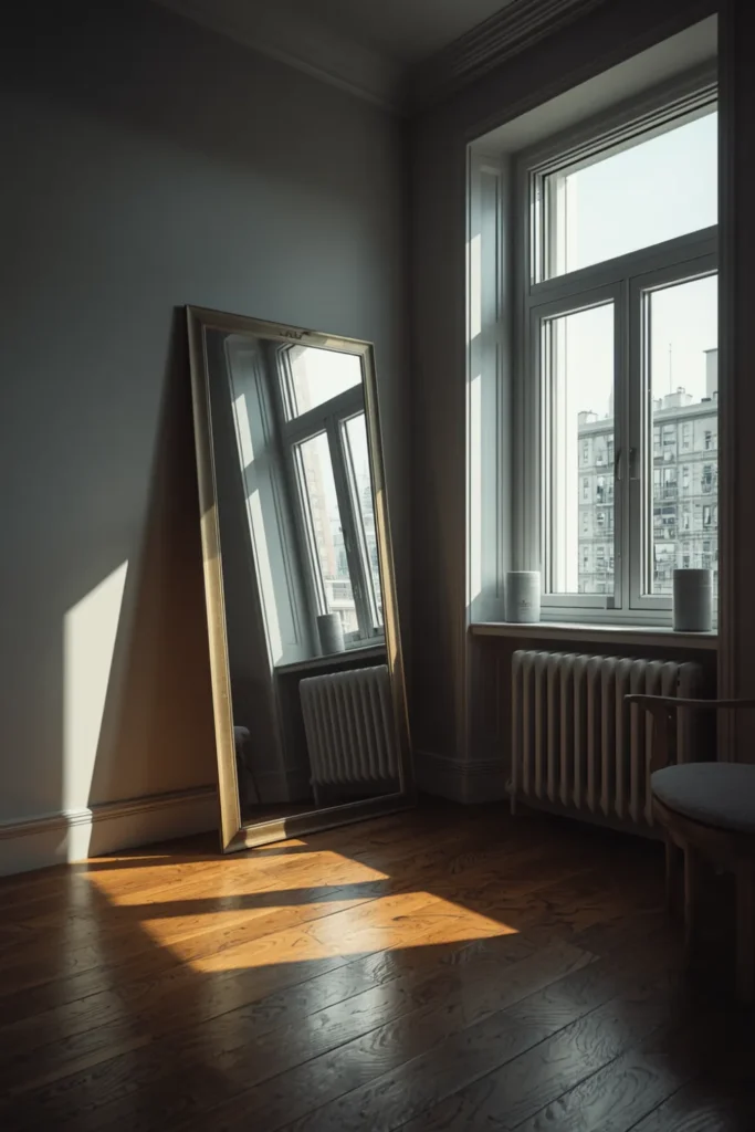 Mirrors Positioned to Double Natural Light in Dark Rental Rooms