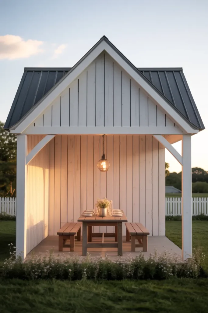 Modern Farmhouse Gazebo With Board-and-Batten Siding on Two Sides