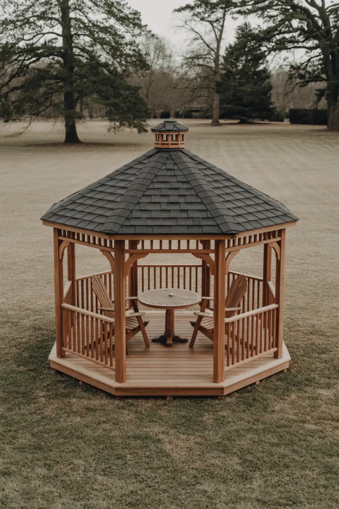 Open-Air Cedar Octagonal Gazebo That Anchors a Large Backyard Layout