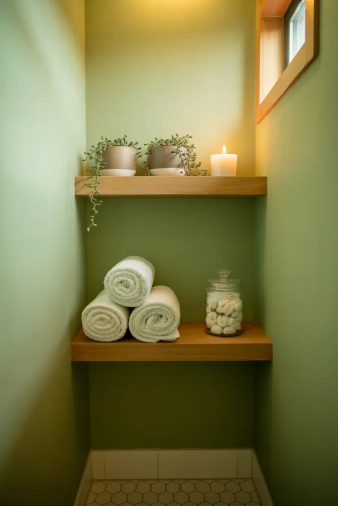 Open Floating Shelves That Replace Bulky Bathroom Cabinets