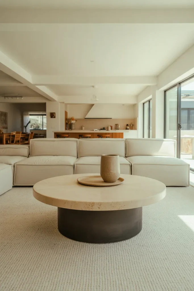 Open-Plan Living Area with an Oversized Round Coffee Table