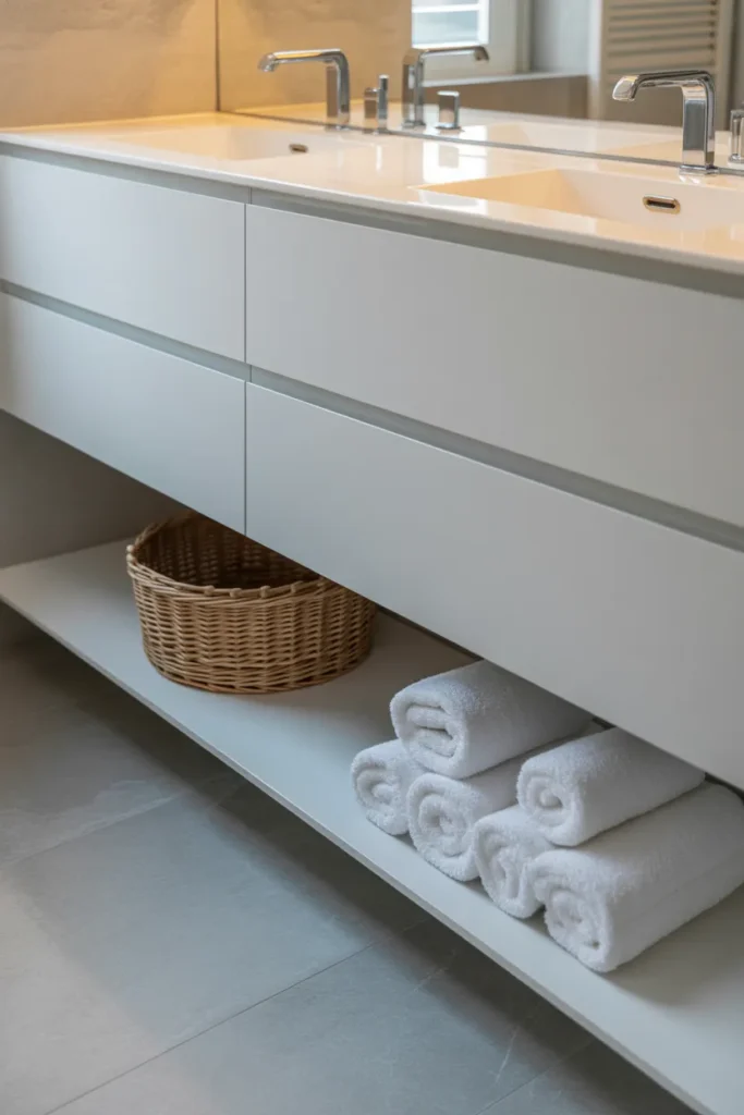 Open Shelf Below a Floating Vanity